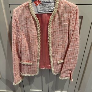 Elegant Pink Tweed Jacket with Pearl Trim